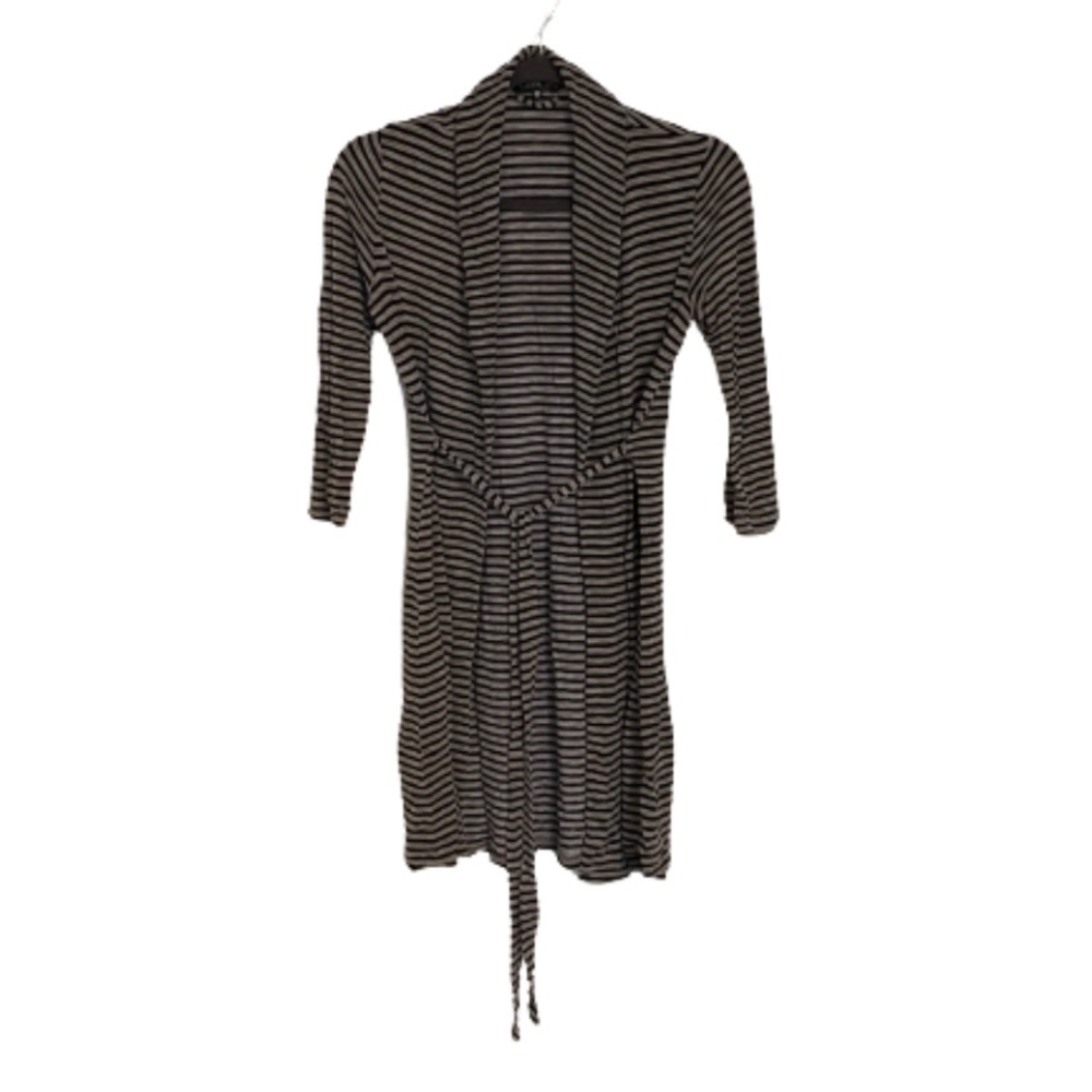 Tart Intimate | Black Gray Striped Front Tie Robe, Small, Women Fashion